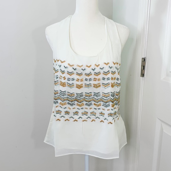 Anthro Greylin Beaded Chevron Racerback Tank Ivory - Picture 3 of 15